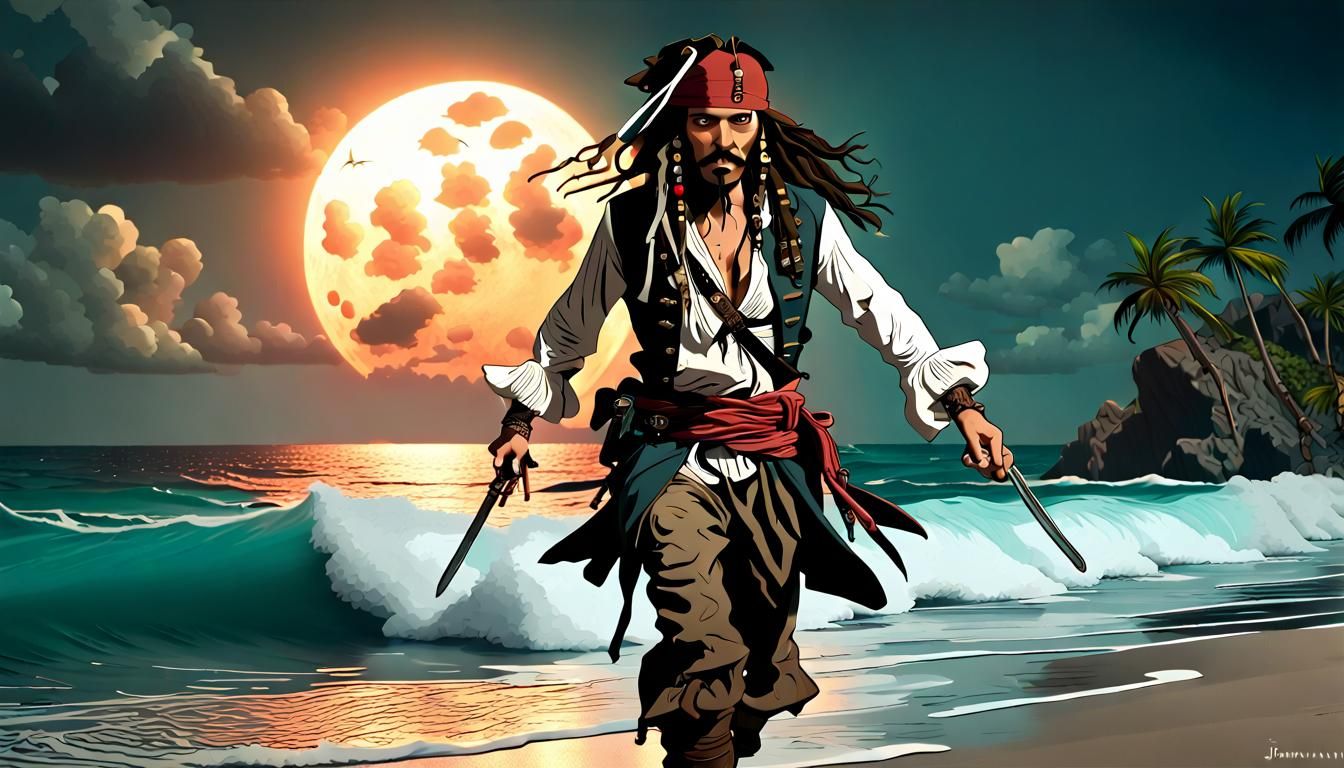 Jack Sparrow Zombie Chase on Island Beach