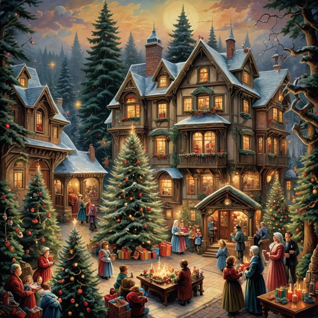 Victorian Christmas Tapestry in Colorful Style