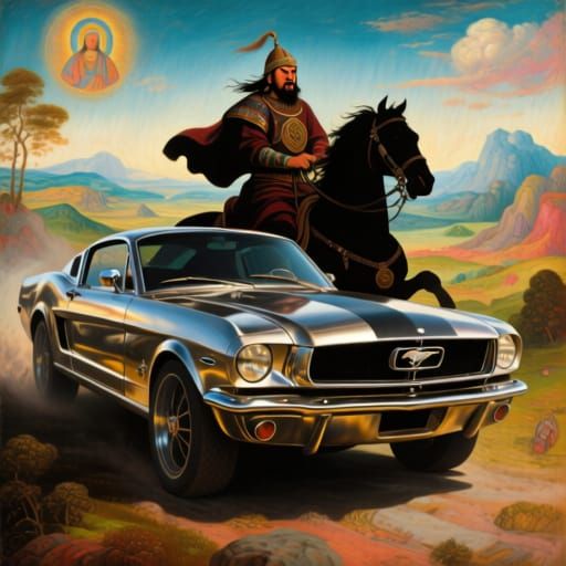 Batu Khan Rides Mustang in Rublev Bosch Style