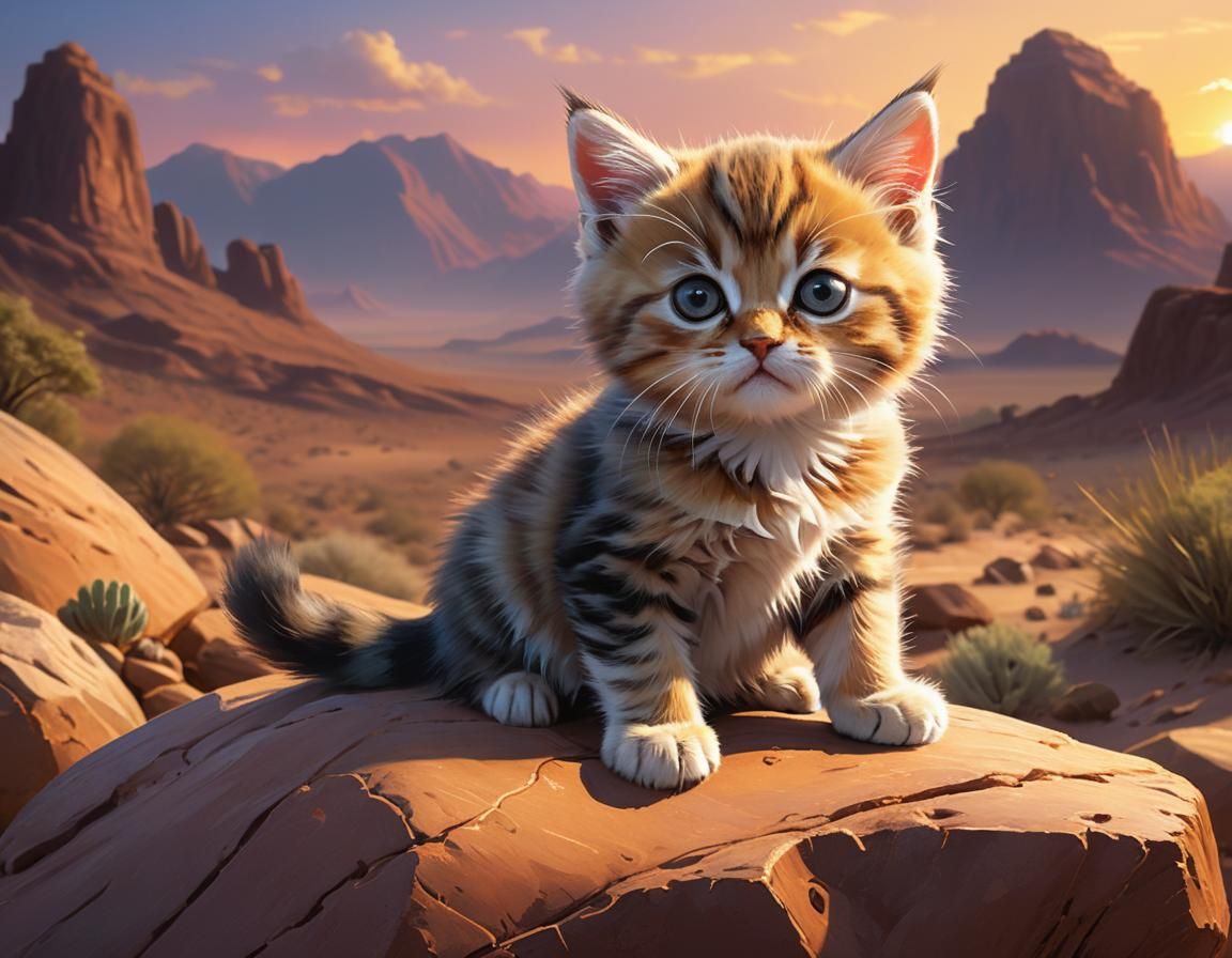 Grumpy Kitten at Sunset: Digital Concept Art