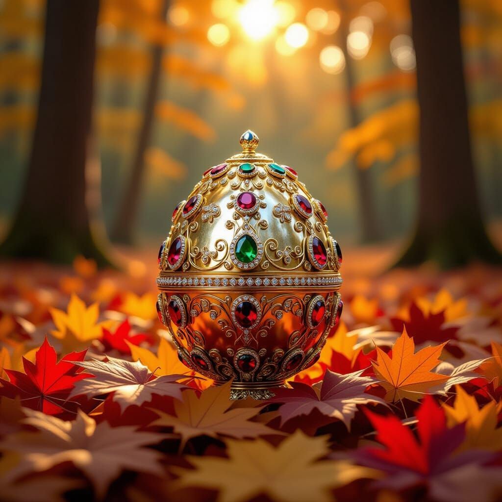 Faberge Egg on Autumn Leaves in Artflow Style
