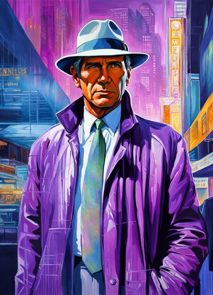 Sci-Fi Noir Detective in Holographic Amethyst City