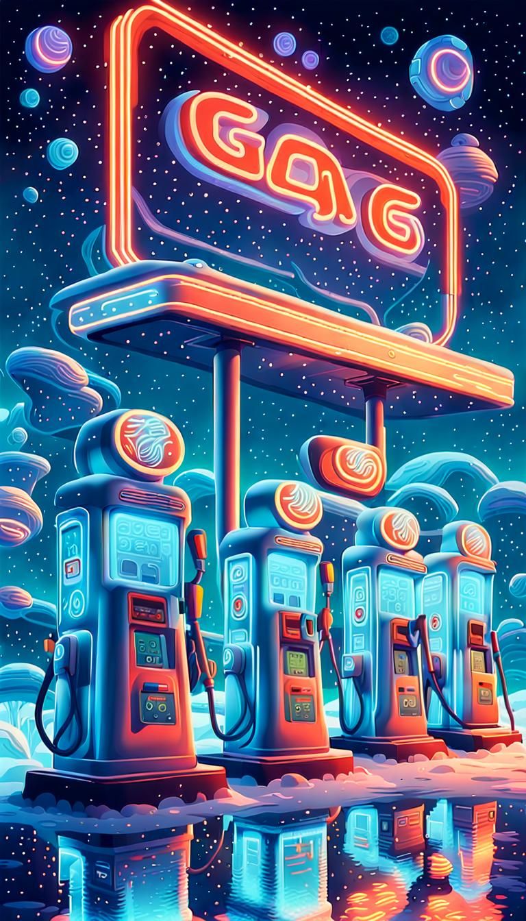 Retro-Futuristic Gas Station on an Icy Comet