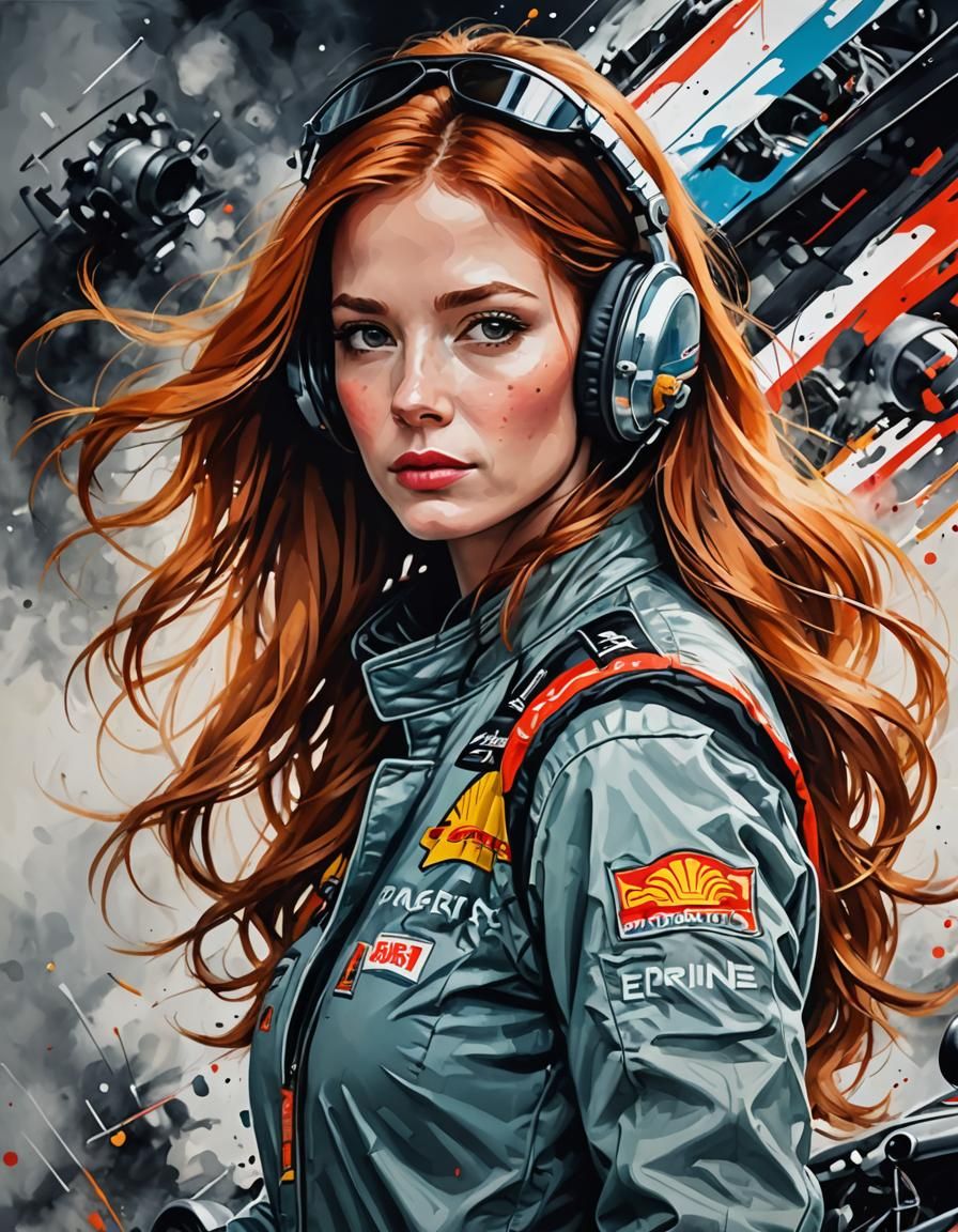 " Belle femme rousse pilote une formula one