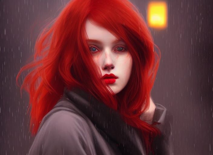 Sad Woman in Rain, Hyperdetailed Digital Portrait