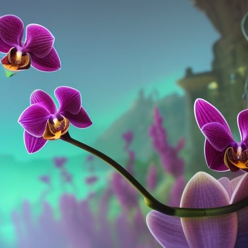 Orchid Silhouette with Gradient Background in Matte Painting...