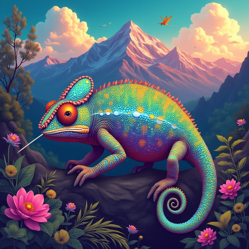 Iridescent Chameleon Embodies Life and Death in Fantasy Art