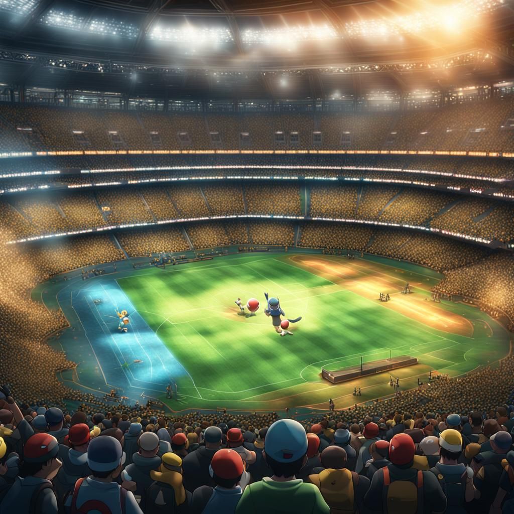 Epic Pokemon Battle in Hyperrealistic Stadium