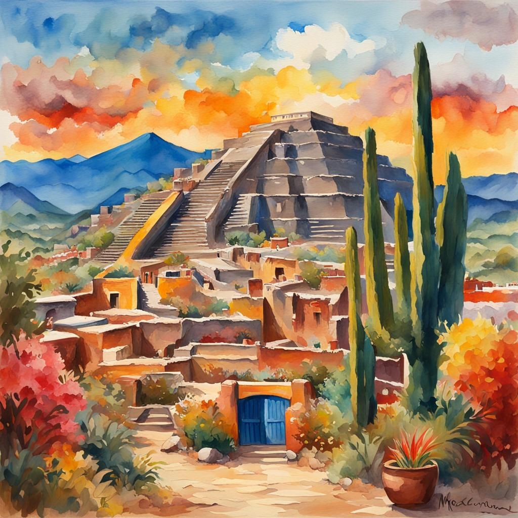 Mexican Landscape in Gouache Impressionist Style