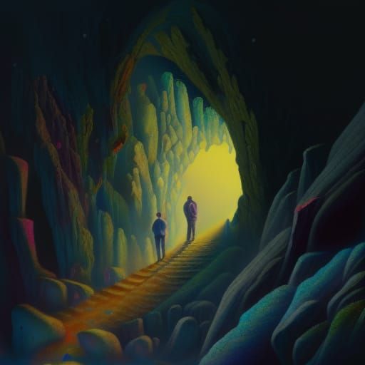 Surreal Cave Entrance to Mountain Path Painting