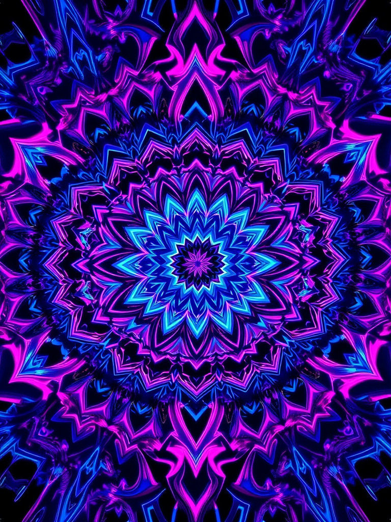 Electric Blue Mandalas in Psychedelic Tapestry
