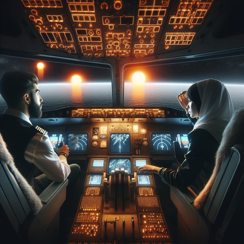 Hyperrealistic Photo of Orange Lights Seen from Cockpit