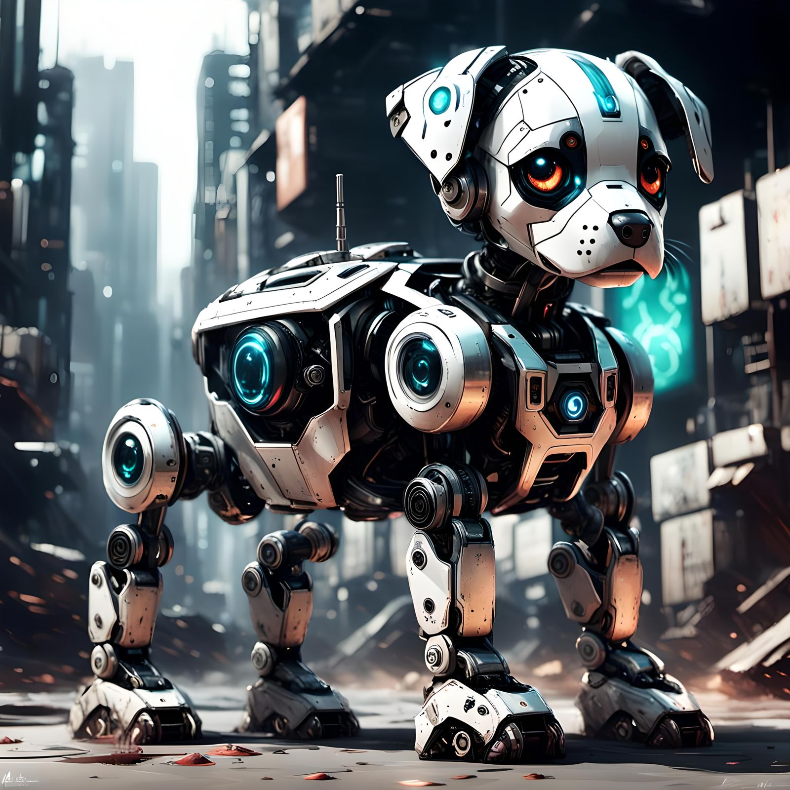 Cute Robotic Puppy Pet in Sci-Fi Style