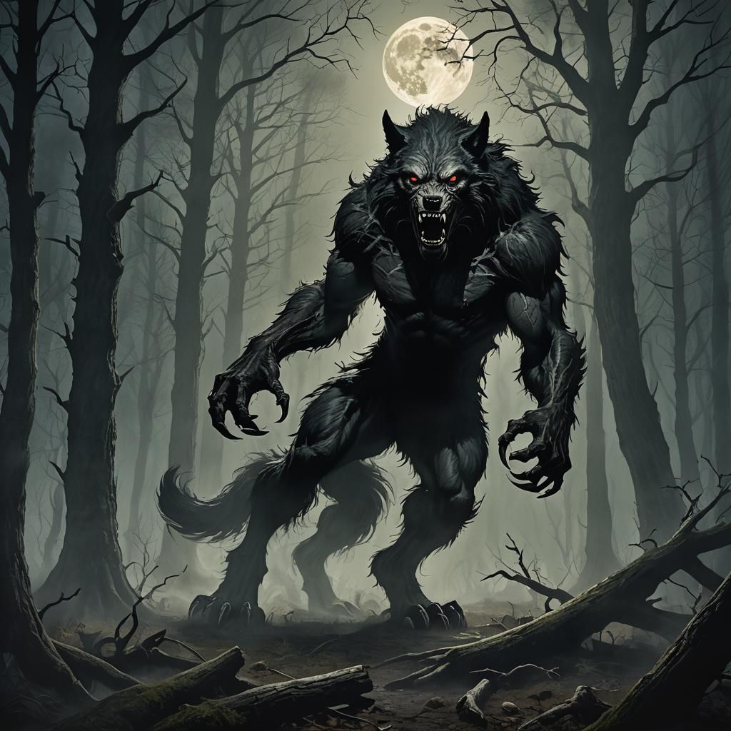 Werewolf Transformation in Haunted Forest: 8K Fantasy Art
