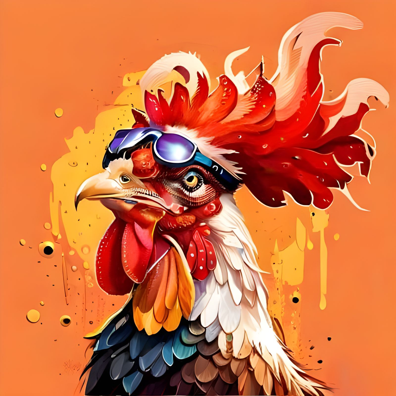 Punk Rooster Portrait with Sunglasses in Hyperrealism