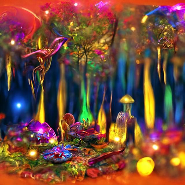 Bioluminescent Fairy Forest in Stained Glass Style