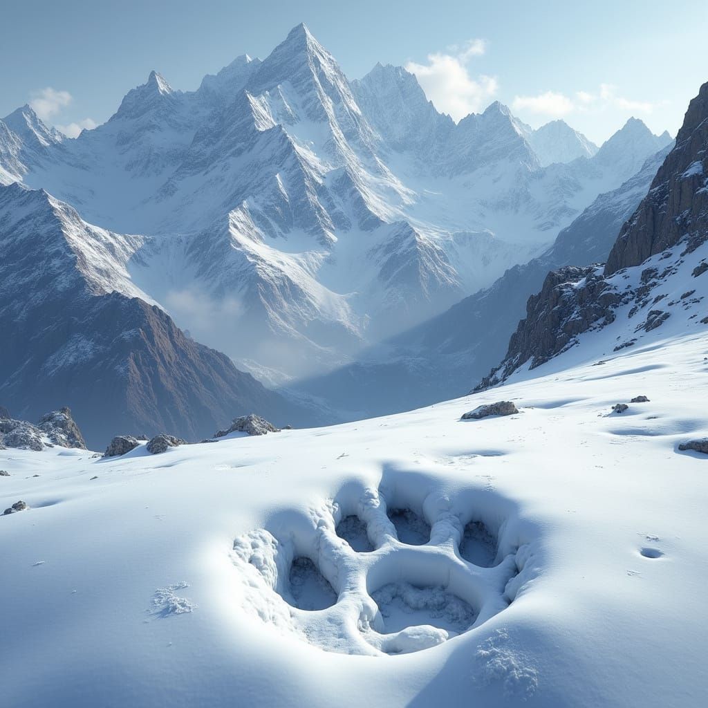 Snow Leopard Pawprint in Himalayas, Digital Matte Painting