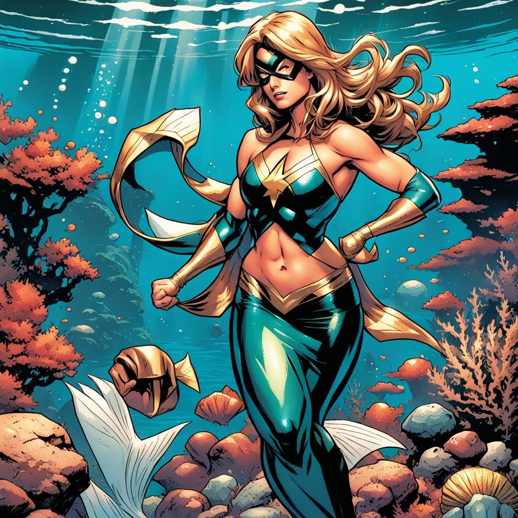 Ms Marvel as Mermaid: Comic Book Art