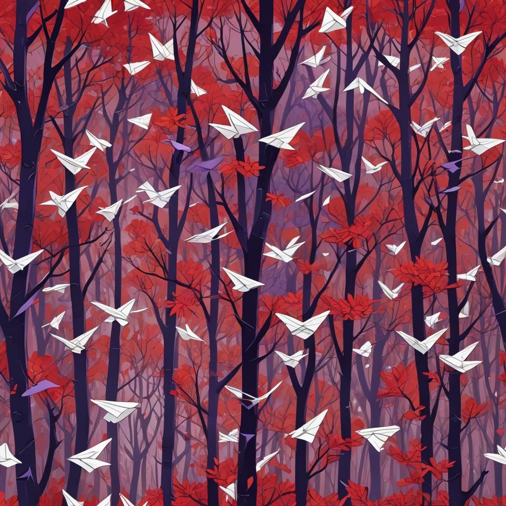 Paper Airplanes Migrate Through Colorful Forest