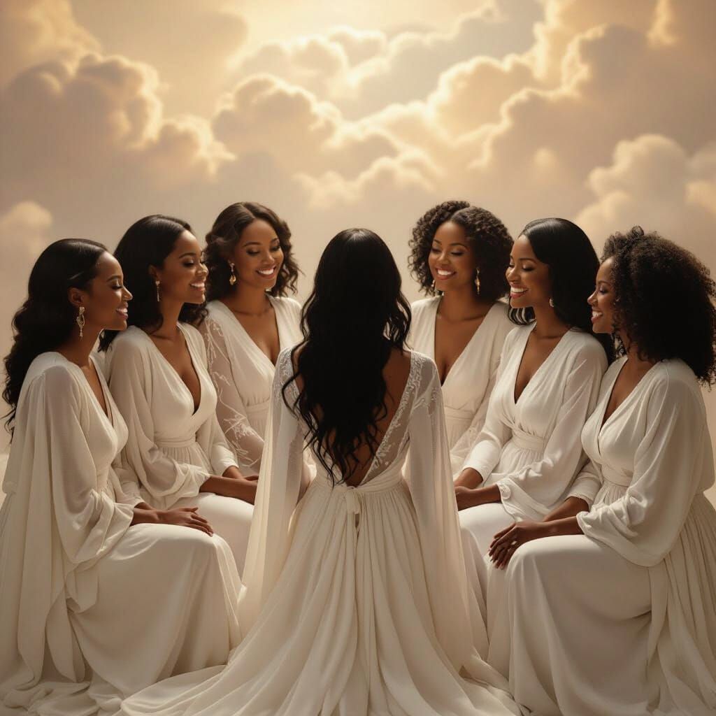 Heavenly Gathering of Black Celebrities in Ethereal Lighting