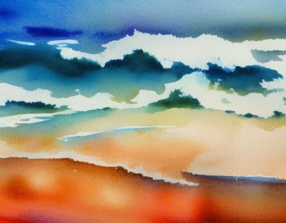 Colorful Watercolor Beach Scene with Shells