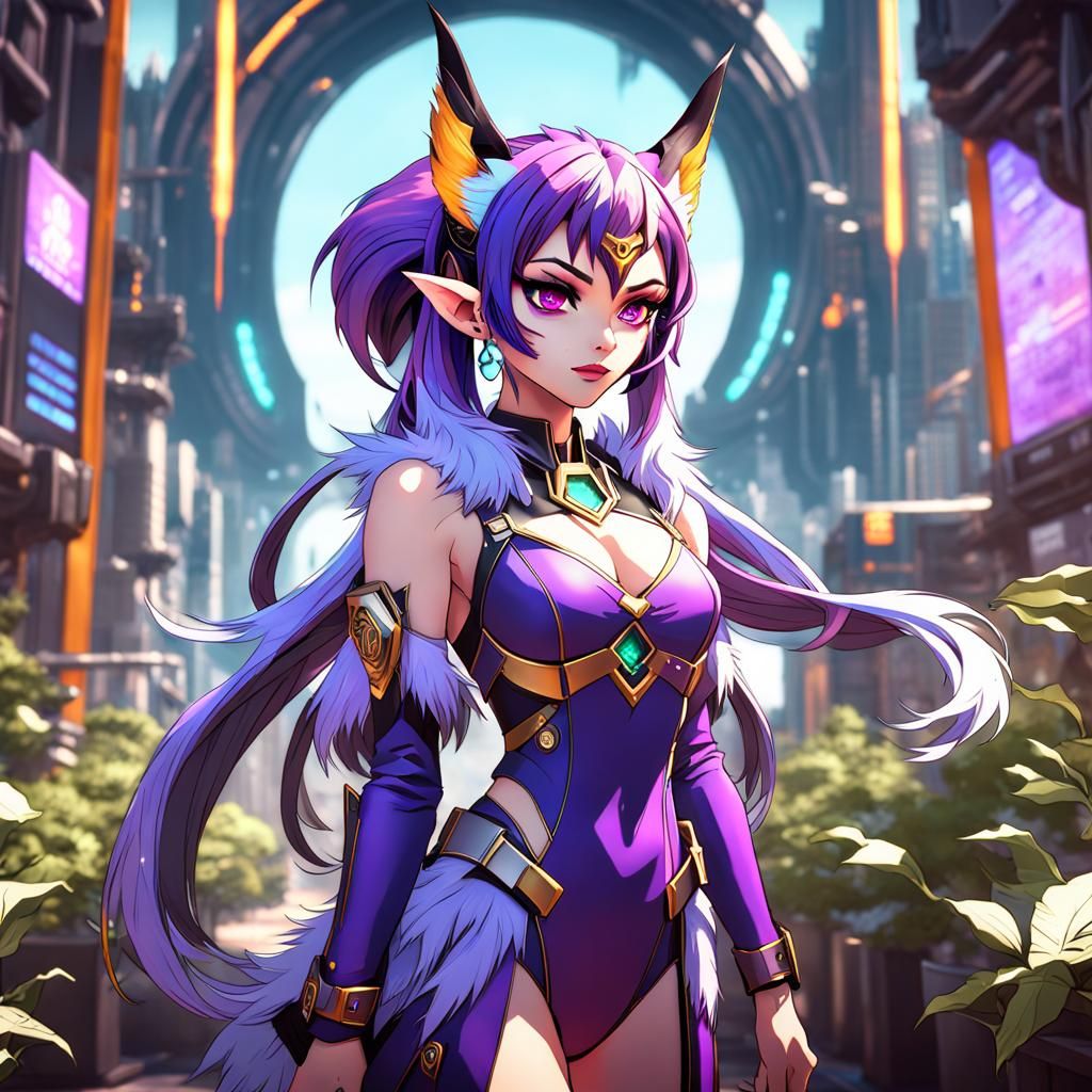 Futuristic Anime Beast Girl in Solarpunk City