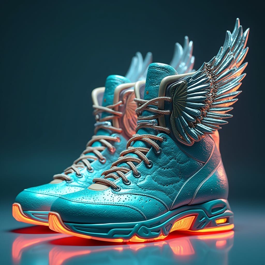 Futuristic High-Top Shoes with Metallic Wings and Springs