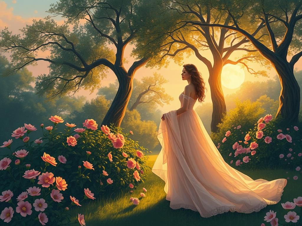 Moonlit Garden Scene in Dulac and Hanson Style