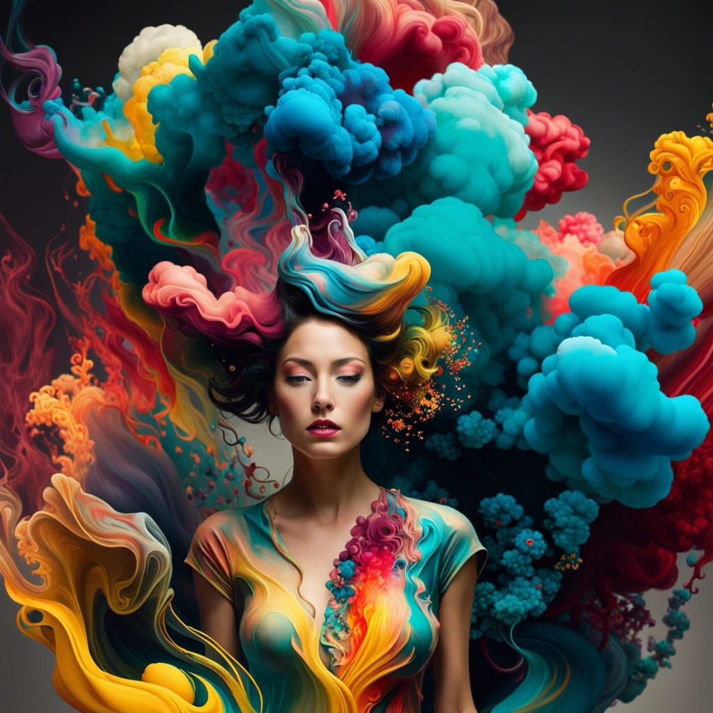 Mysterious Smoke Woman: An Abstract Expressionist Portrait