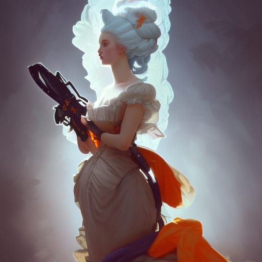 Marie Antoinette with Chainsaw, Hyperdetailed Concept Art
