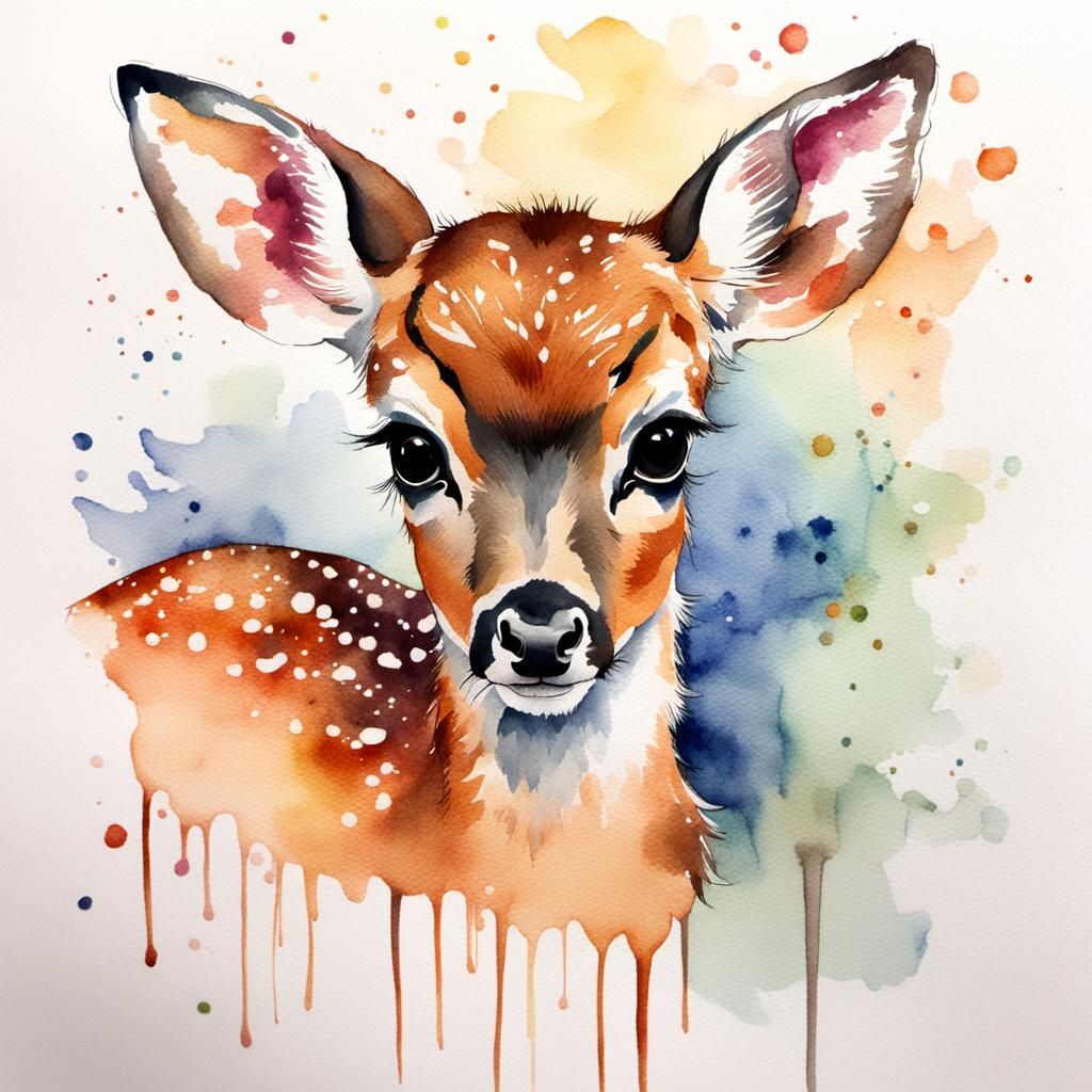 Baby Deer in Watercolour Illustration