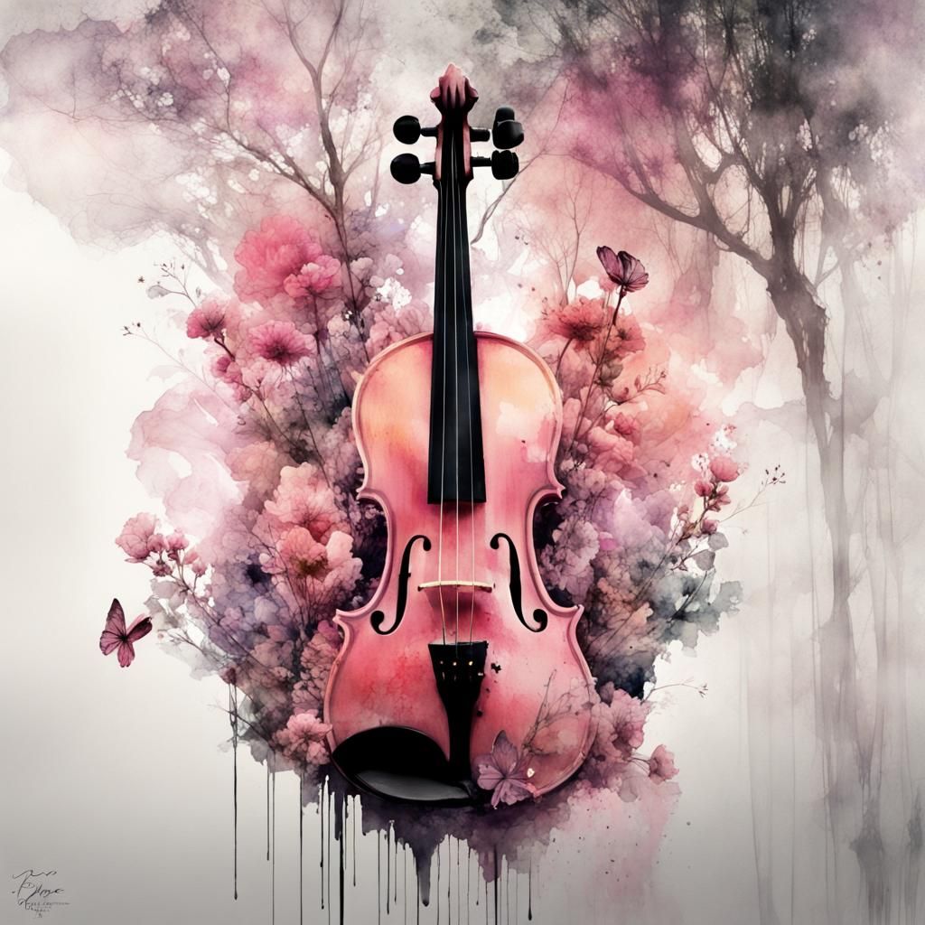 Floral Violin Silhouette in Watercolor Style