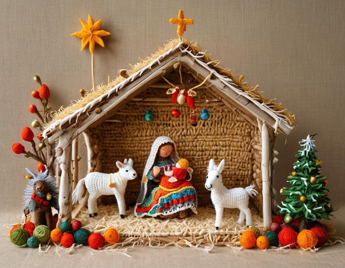 Whimsical Christmas Folk Art Scene