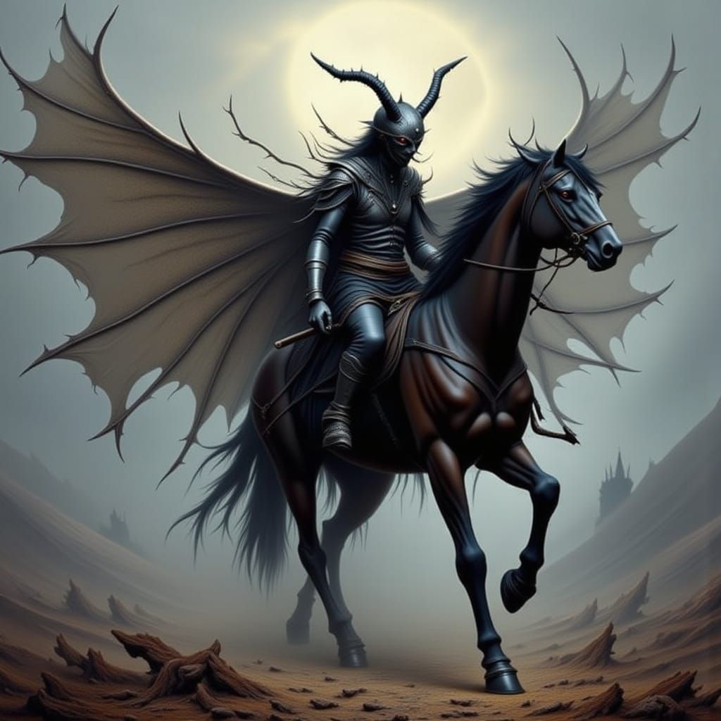 Fiery Demon Rider on a Mystical Horse