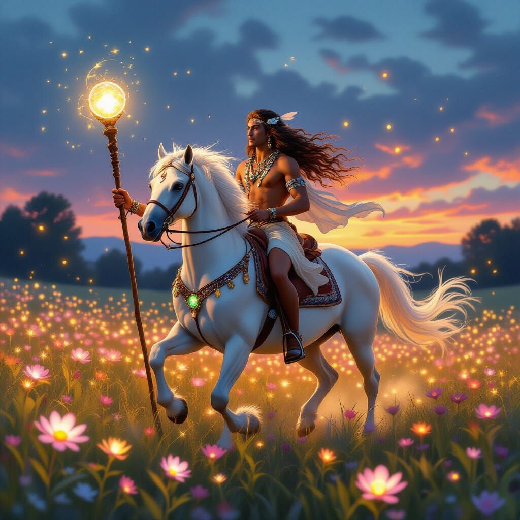 Centaur Galloping Through Luminous Flower Field