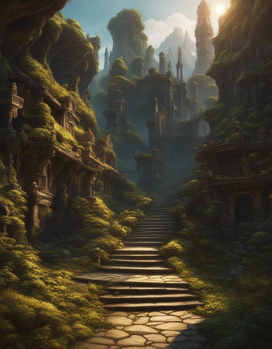 Detailed Pathway Concept Art in Gouache