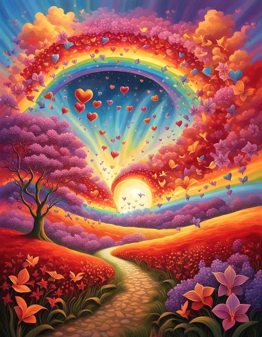 Psychedelic Hearts and Rainbow Sky, Airbrush Style