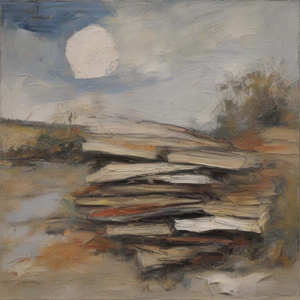 Vibrant Bookstack in Neo-Impressionist Oil Painting