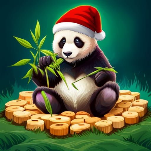 Colorful Panda in Graffiti Art Eating Bamboo