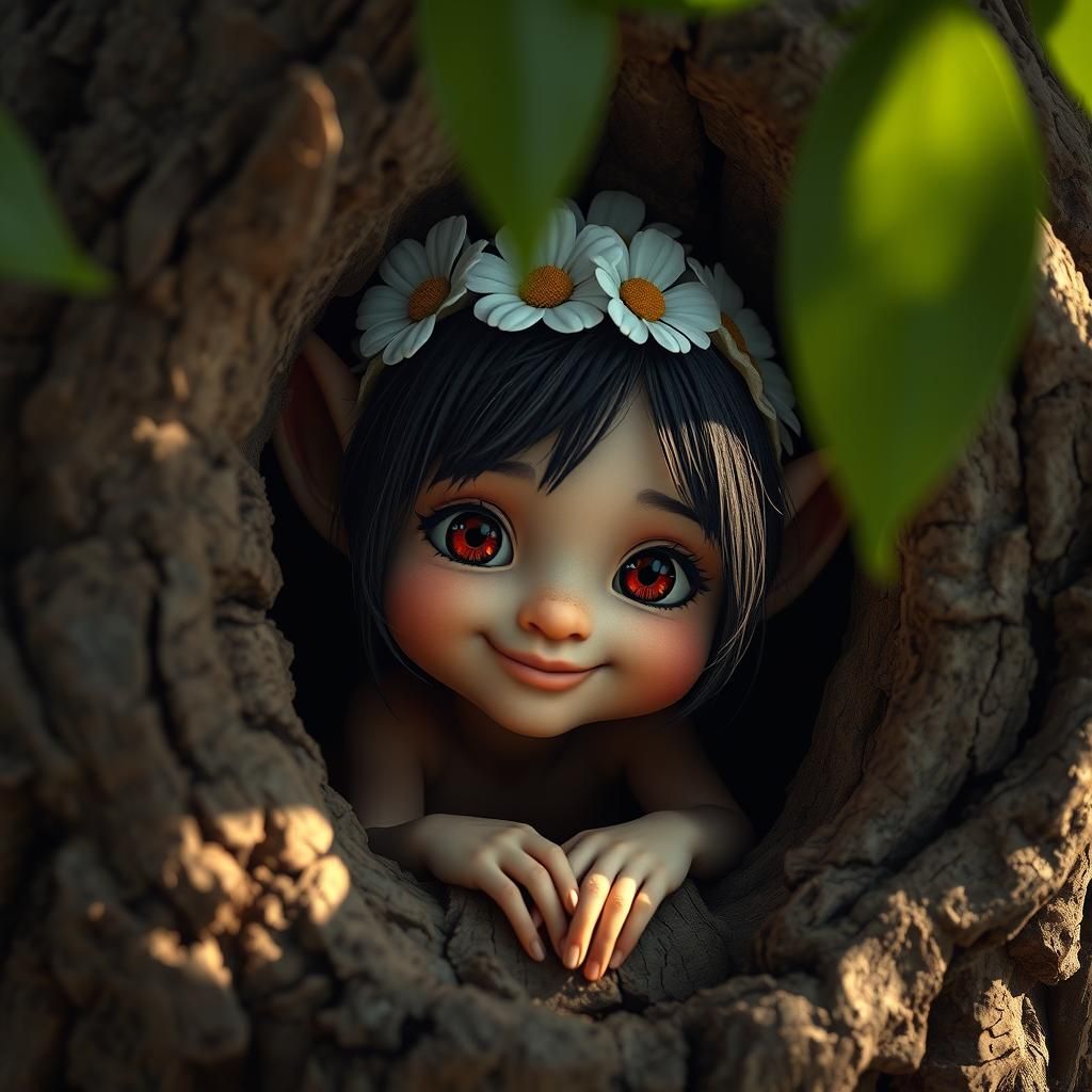 Goblin Princess Peeking From a Tree Stump