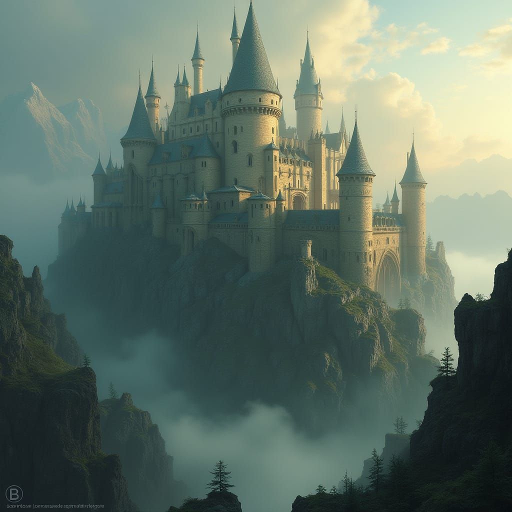 Fantastical Dragon Castle in Golden Light