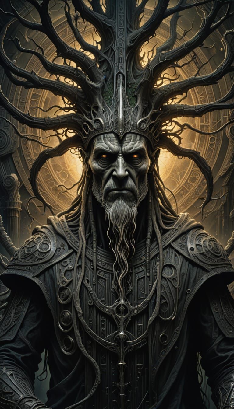 Odin Discovers Cosmic Runes in Charcoal Drawing