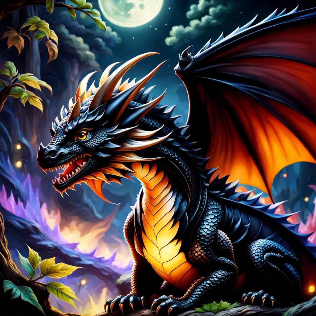 Fantasy Little Black Dragon Digital Art
