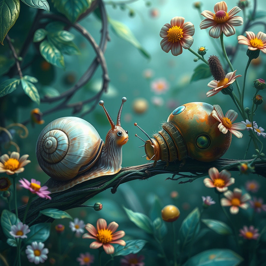 Enchanting Snail and Caterpillar Encounter: Fantasy Concept ...