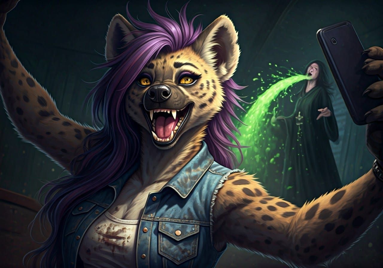 Fierce She-Hyena Takes a Punk-Rock Selfie