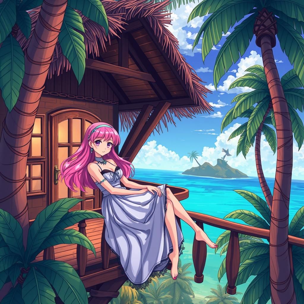 Anime Woman in Treehouse, Studio Trigger Style