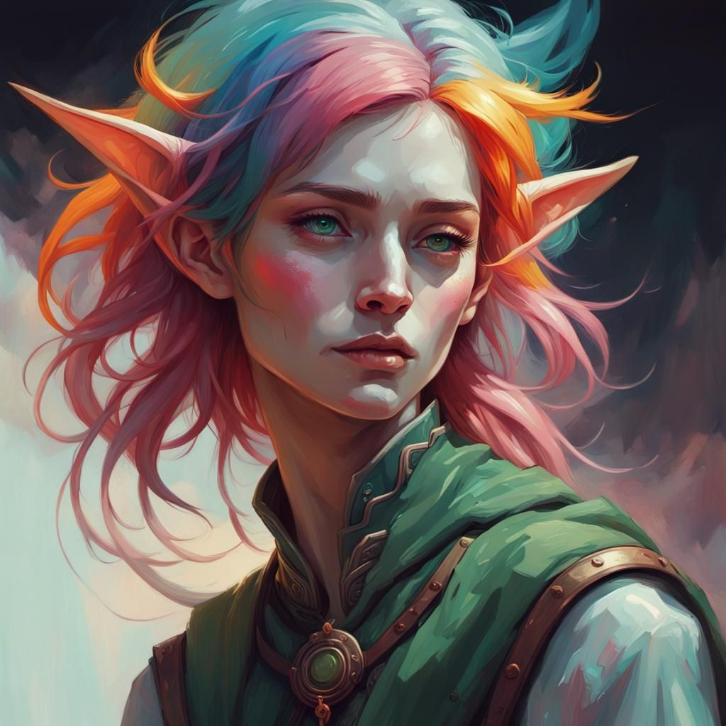 Colorful Elf Portrait in Elfpunk Style