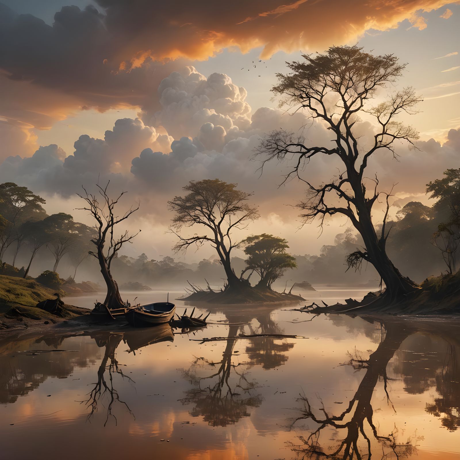 Foggy River Scene with Boat in Unreal Engine