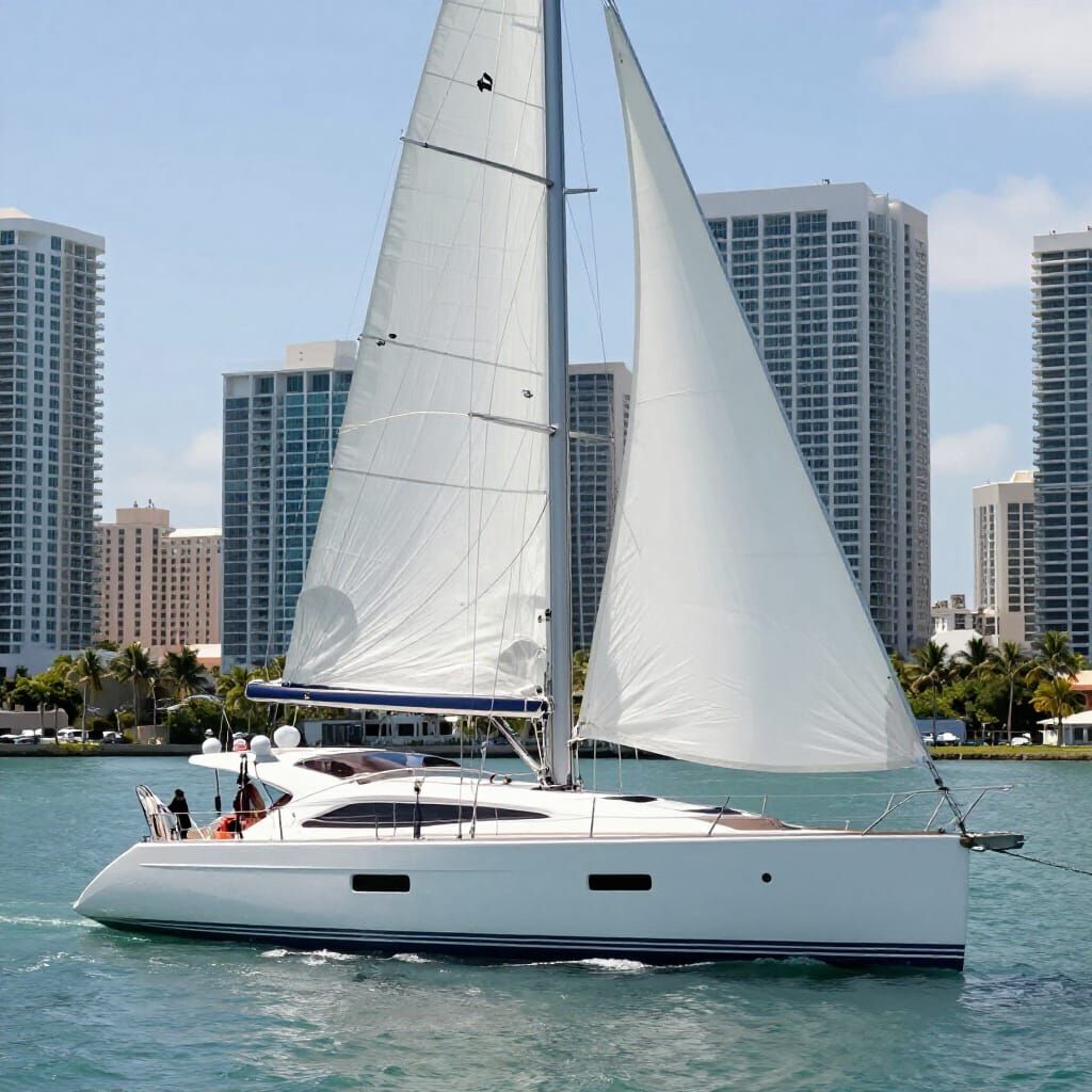 Sleek 200ft Sailing Yacht in Miami Harbor