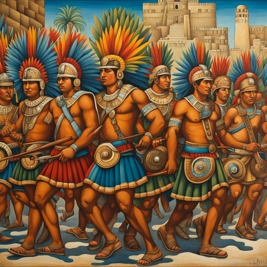 Mexican Muralism 240111B (Aztec Warriors)